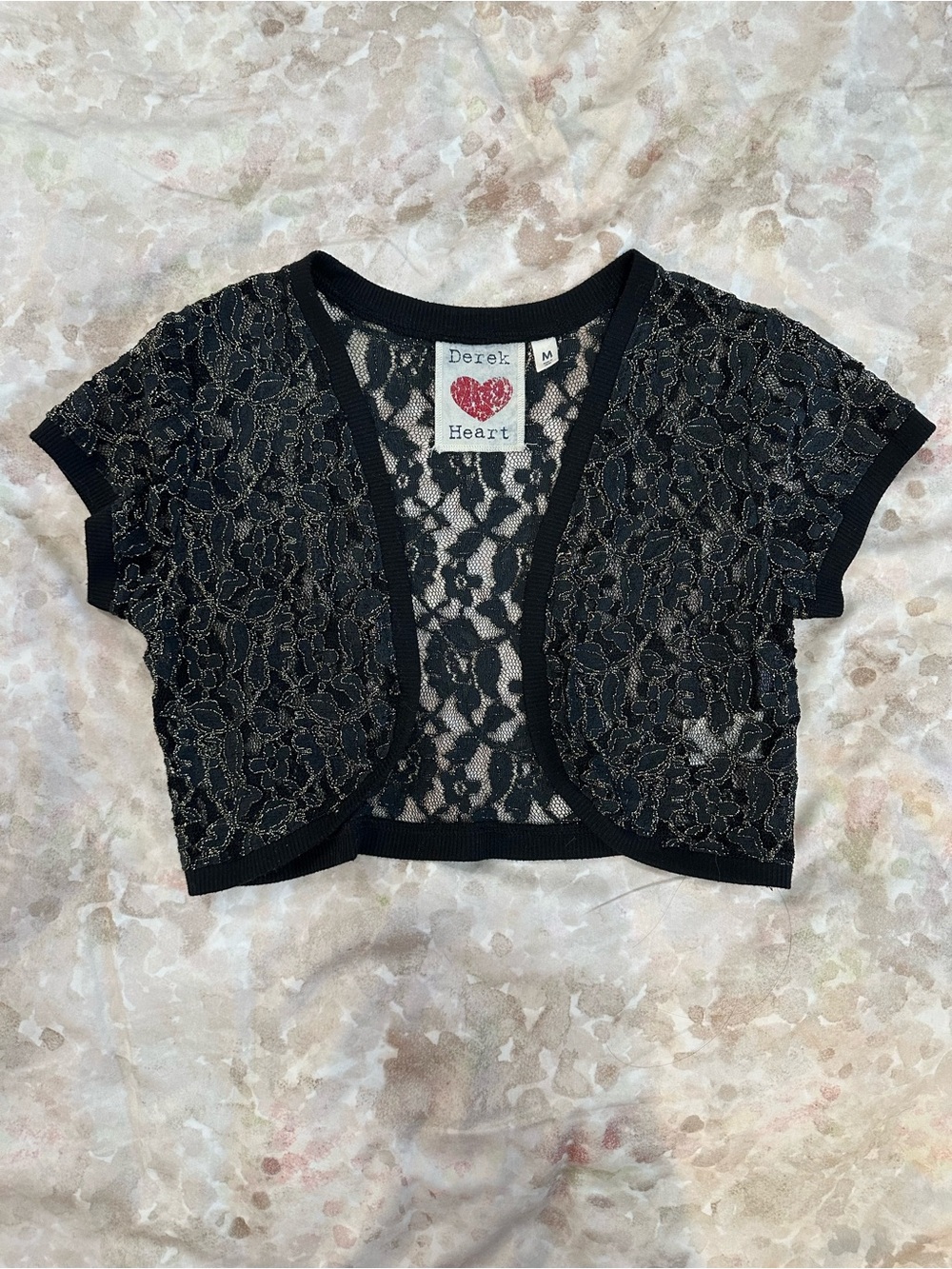 Derek Heart Black Lace Shrug with Metallic Thread
